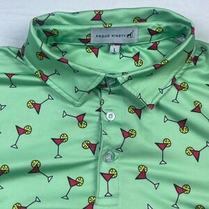 Proud Ninety‎ Mens Large L Martini Cocktail Golf Polo Shirt Short Sleeve Green